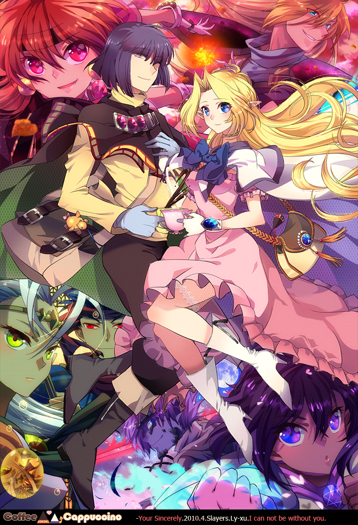 lina inverse, amelia wil tesla seyruun, gourry gabriev, xelloss, zelgadiss graywords, and 3 more (slayers and 1 more) drawn by lyxu
