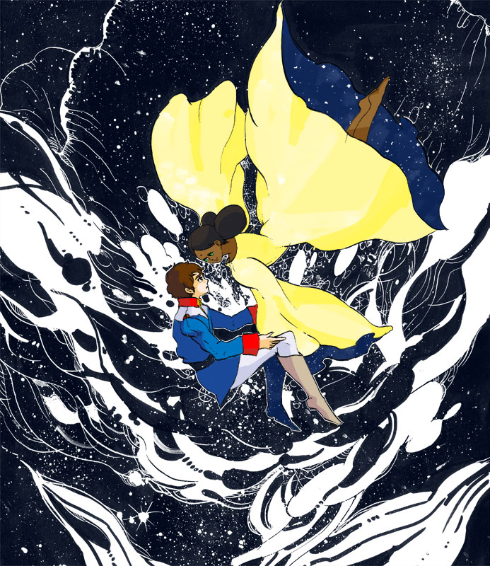 amuro ray and lalah sune (gundam and 1 more) drawn by hirasawa