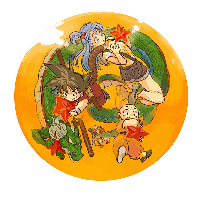 son goku, bulma, kuririn, muten roushi, and shenron (dragon ball) drawn by nitako