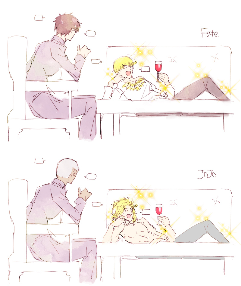 dio brando, kotomine kirei, gilgamesh, and enrico pucci (fate and 3 more) drawn by kouya_(kyk428)