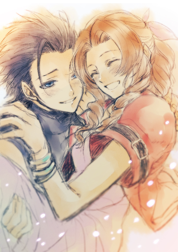 aerith gainsborough and zack fair (final fantasy and 3 more) drawn by nagiyuki_(zintoki)