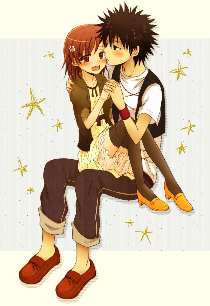 misaka mikoto and kamijou touma (toaru majutsu no index) drawn by mayu_(airmods)