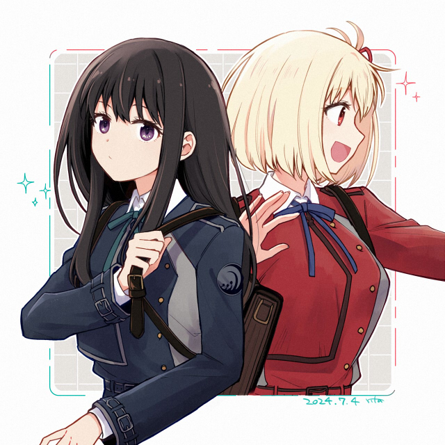 nishikigi chisato and inoue takina (lycoris recoil) drawn by rita_(56yellow)