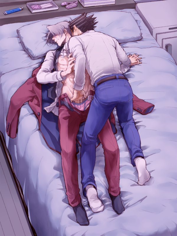 phoenix wright and miles edgeworth (ace attorney) drawn by chizuma