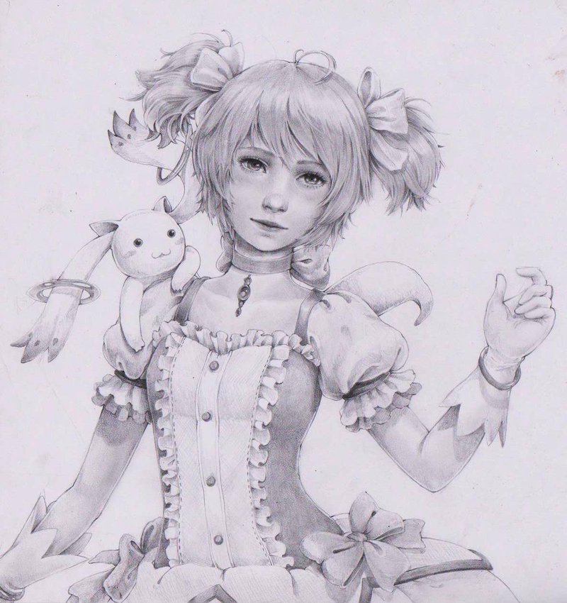 kaname madoka and kyubey (mahou shoujo madoka magica) drawn by marviox