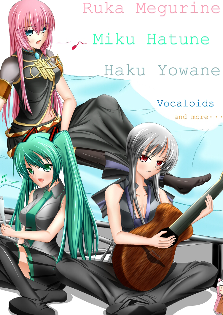 hatsune miku, megurine luka, and yowane haku (vocaloid and 1 more) drawn by akira_sora