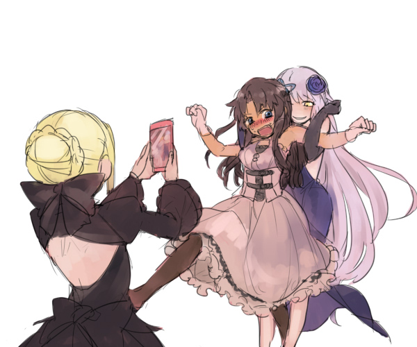 artoria pendragon, fujimaru ritsuka, jeanne d'arc alter, and saber alter (fate and 1 more) drawn by natsuko_(summer_525528)