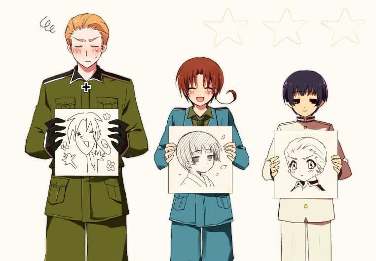 japan, northern italy, and germany (axis powers hetalia) drawn by h_lala