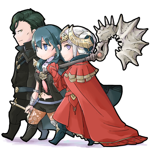 female byleth, edelgard von hresvelg, and hubert von vestra (fire emblem and 1 more) drawn by robaco