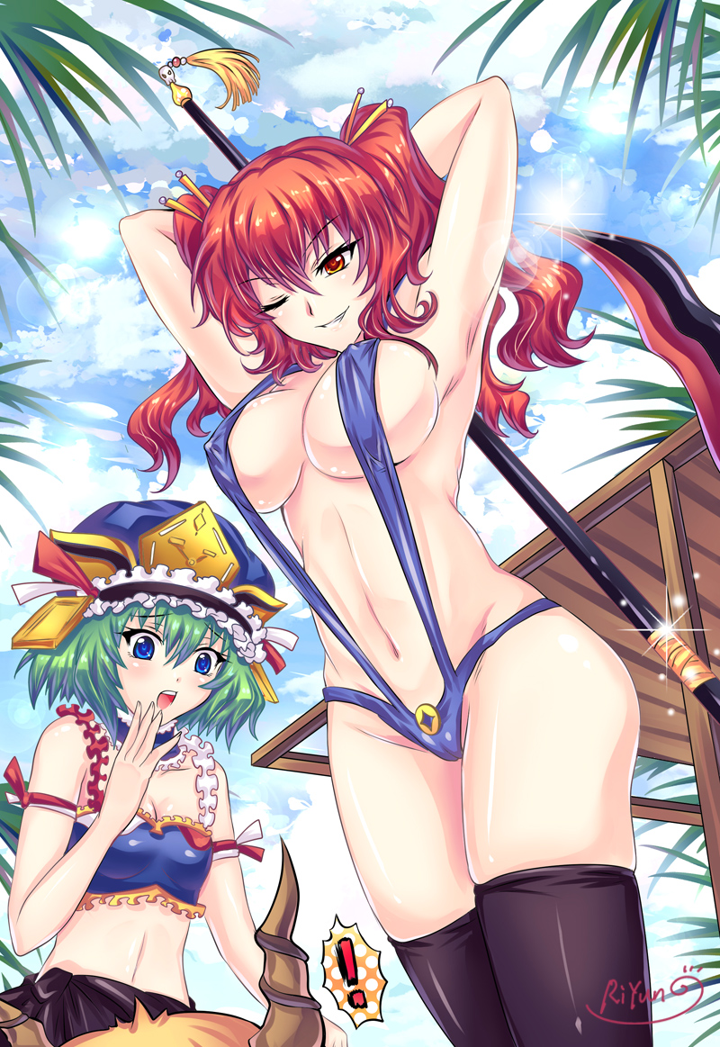 ibuki suika, shiki eiki, and onozuka komachi (touhou) drawn by riyun_(halodark)