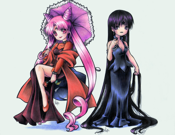 chibi usa, tomoe hotaru, black lady, and mistress 9 (bishoujo senshi sailor moon and 2 more) drawn by nefis