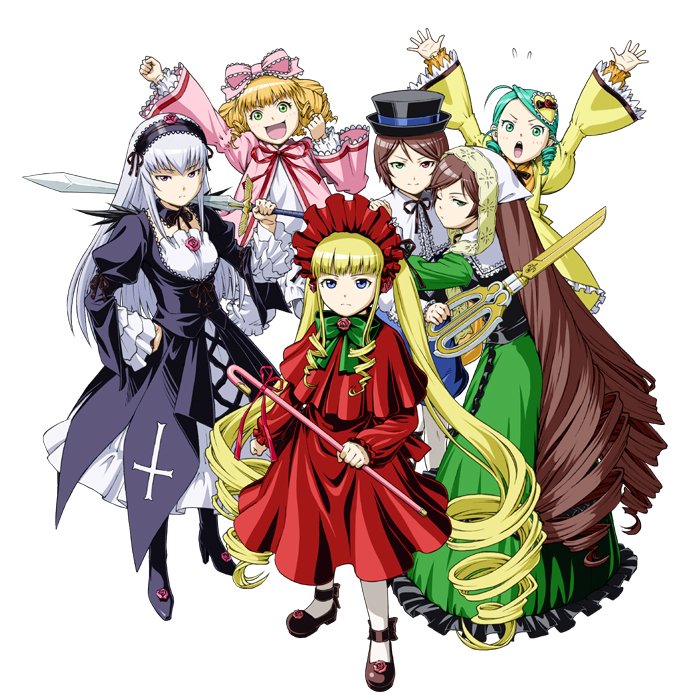 suigintou, shinku, suiseiseki, souseiseki, hinaichigo, and 1 more (rozen maiden) drawn by ichikawa_masahiro