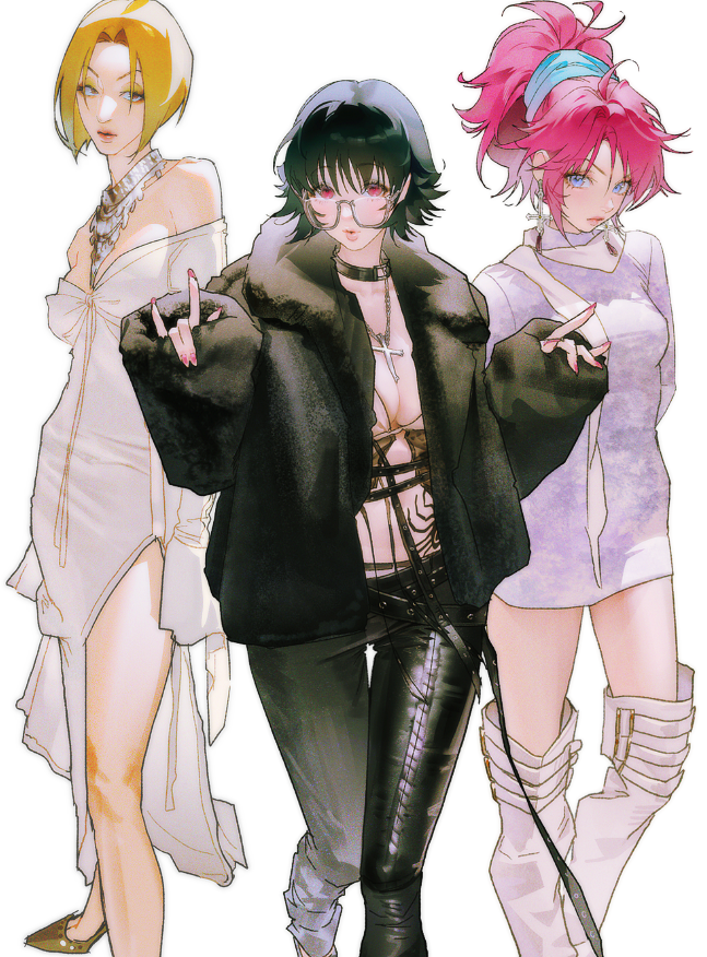 shizuku murasaki, machi komacine, and pakunoda (hunter x hunter) drawn by jnkku