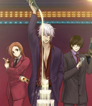 sakata gintoki, kagura, and shimura shinpachi (gintama) drawn by 3u