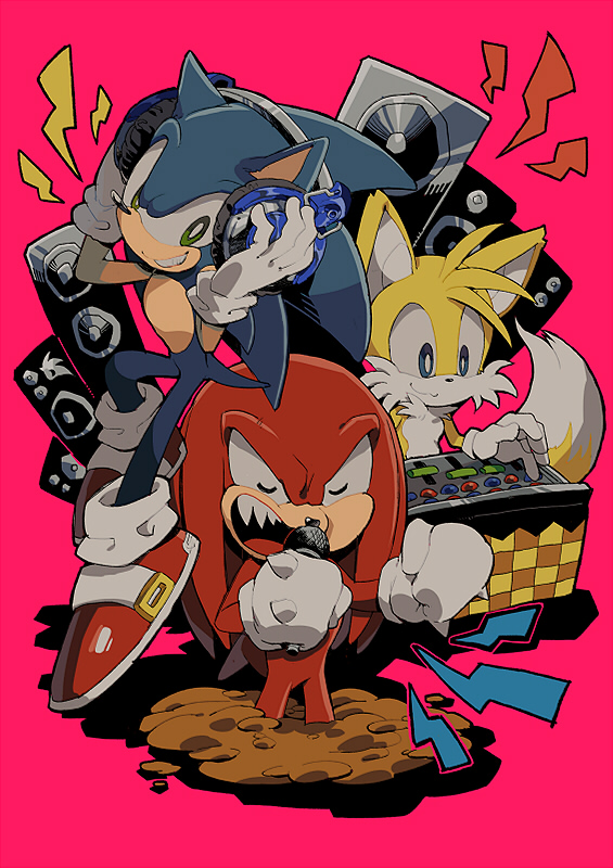 sonic the hedgehog, tails, and knuckles the echidna (sonic) drawn by aoki_(fumomo)