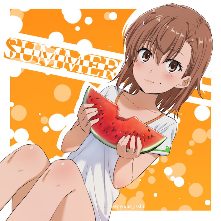 misaka mikoto and gekota (toaru majutsu no index and 1 more) drawn by isshi_pyuma