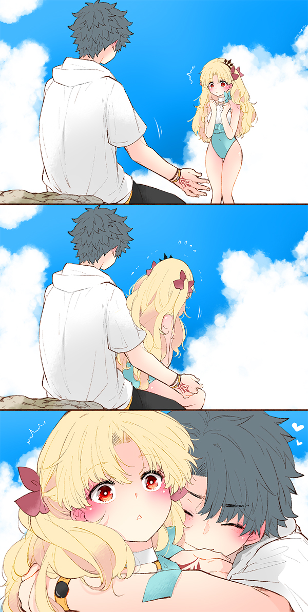 fujimaru ritsuka, ereshkigal, and space ereshkigal (fate and 1 more) drawn by azumi_(myameco)