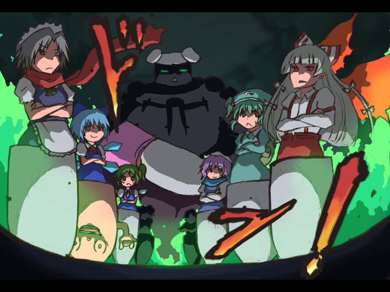 izayoi sakuya, cirno, fujiwara no mokou, kawashiro nitori, daiyousei, and 2 more (touhou and 1 more)