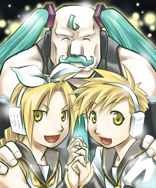 hatsune miku, kagamine rin, kagamine len, edward elric, alphonse elric, and 1 more (vocaloid and 1 more) drawn by nenone_miya