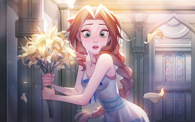 aerith gainsborough (final fantasy and 3 more) drawn by ginmu