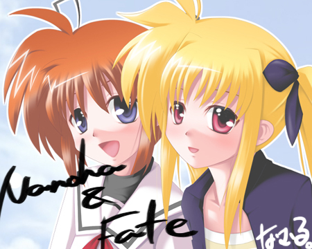 fate testarossa and takamachi nanoha (lyrical nanoha and 2 more) drawn by namuru