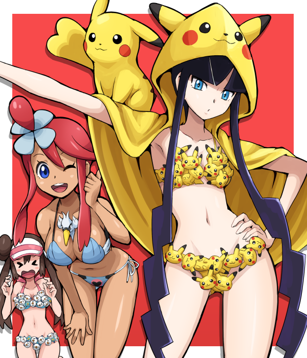 pikachu, rosa, skyla, elesa, oshawott, and 2 more (pokemon and 1 more) drawn by pokemoa