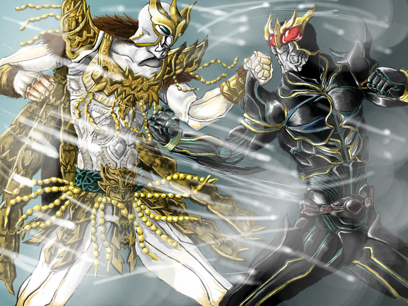 kamen rider kuuga and n-daguva-zeba (kamen rider and 1 more) drawn by superchicken