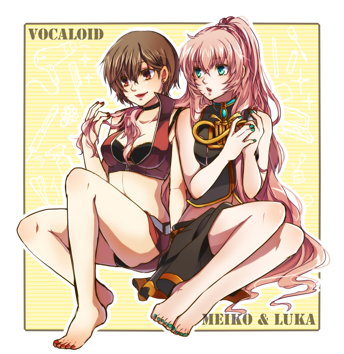 megurine luka and meiko (vocaloid) drawn by mokorei
