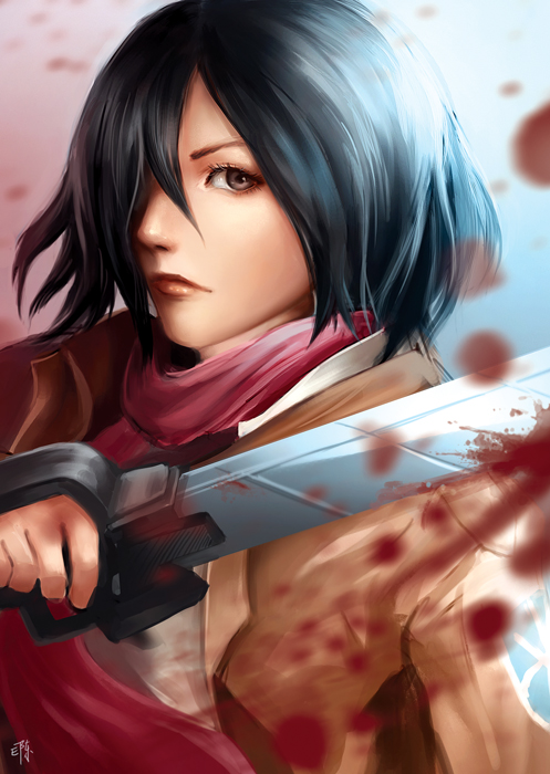 mikasa ackerman (shingeki no kyojin) drawn by e-tane