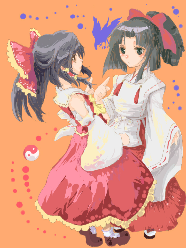 hakurei reimu and yuuki sayo (touhou and 1 more) drawn by shiro_(hakukosui)