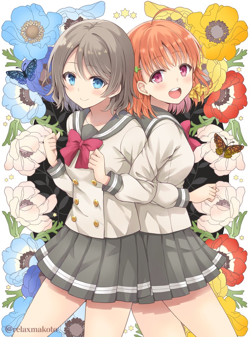 watanabe you and takami chika (love live! and 1 more) drawn by sakurai_makoto_(custom_size)