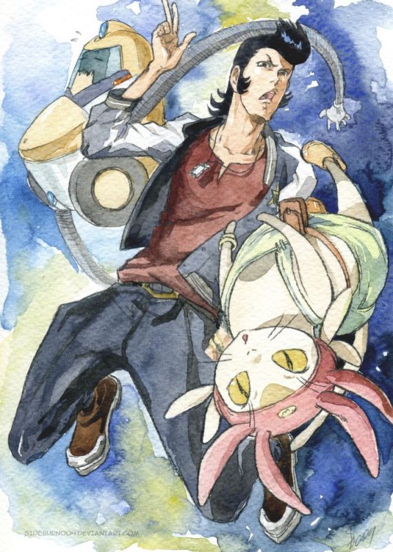 dandy, meow, and qt (space dandy) drawn by sideburn004