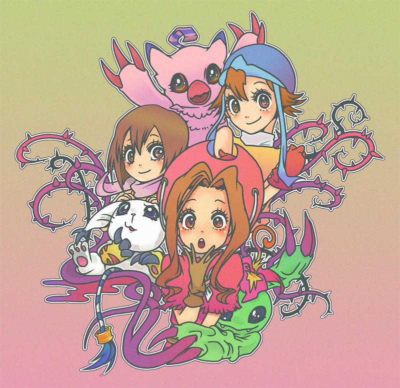 yagami hikari, tailmon, tachikawa mimi, takenouchi sora, palmon, and 1 more (digimon and 1 more) drawn by steve-fox
