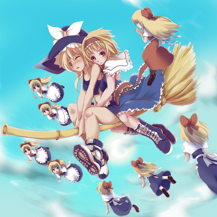 kirisame marisa, alice margatroid, shanghai doll, and hourai doll (touhou) drawn by gigigio_(5315yuina)