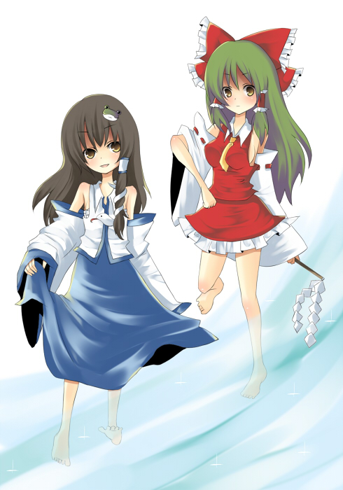 hakurei reimu and kochiya sanae (touhou) drawn by umi_(umi02)