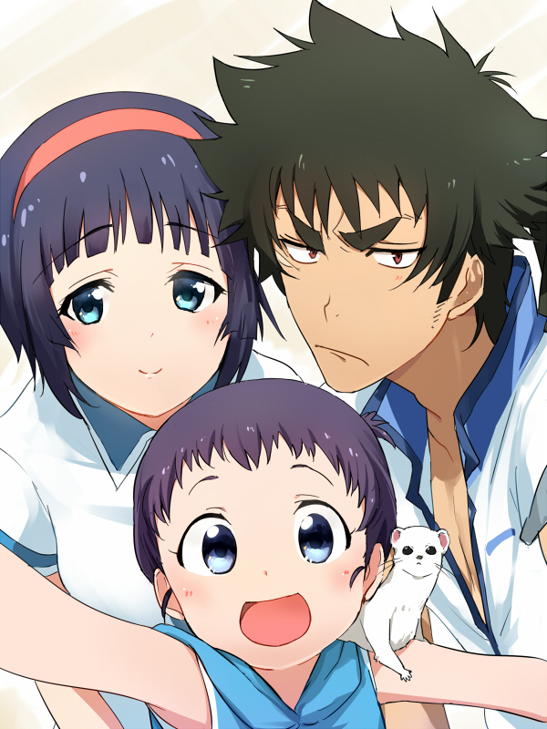 shirahane yukina, ouma kennosuke tokisada, and shirahane koharu (kuromukuro) drawn by comra