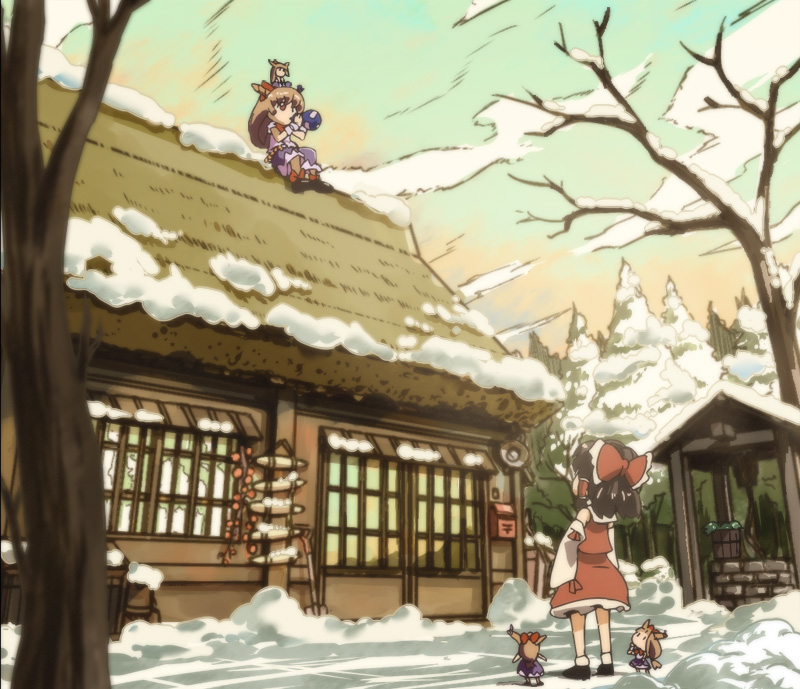 hakurei reimu, ibuki suika, and kisume (touhou) drawn by kuma_(marisaplayer)