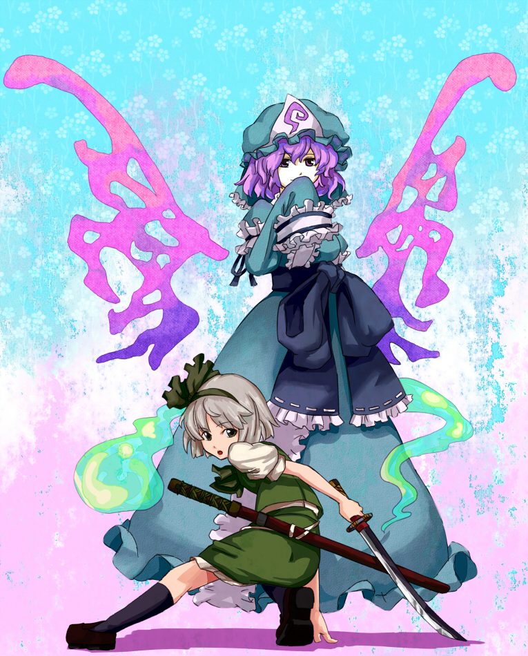 konpaku youmu and saigyouji yuyuko (touhou) drawn by shibasaki_shouji