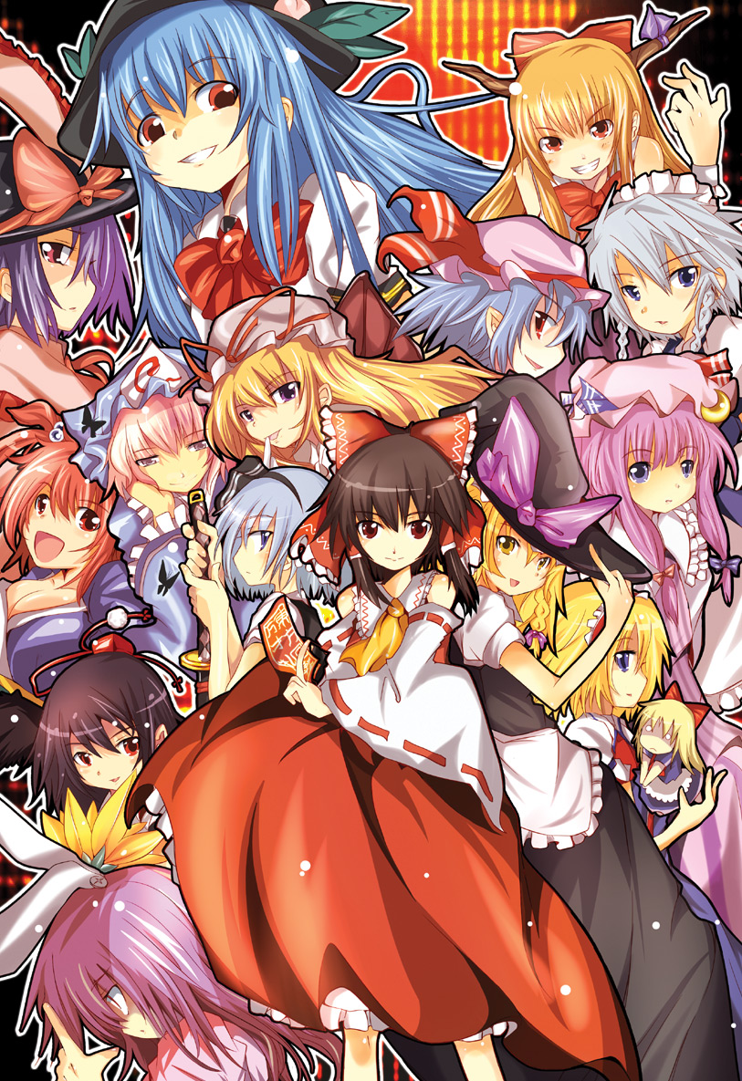 hakurei reimu, kirisame marisa, remilia scarlet, izayoi sakuya, konpaku youmu, and 11 more (touhou and 1 more) drawn by maturiuta_sorato