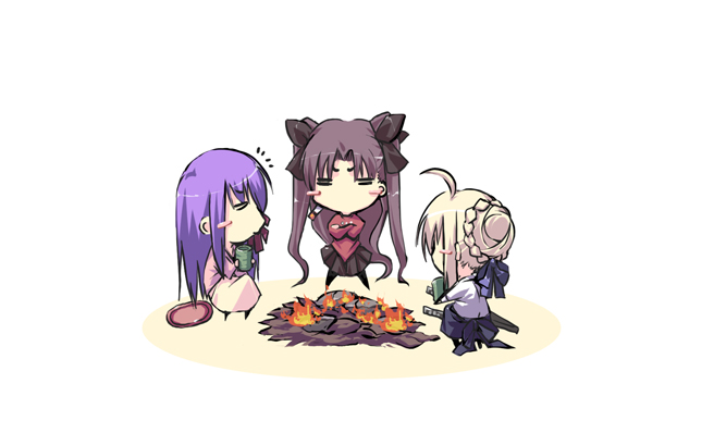 artoria pendragon, saber, tohsaka rin, and matou sakura (fate and 1 more) drawn by satomi_(black_scarecrow)
