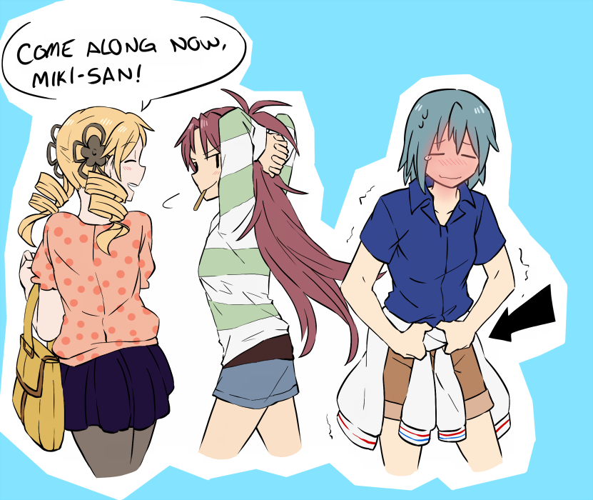 miki sayaka, sakura kyoko, and tomoe mami (mahou shoujo madoka magica) drawn by dlanon
