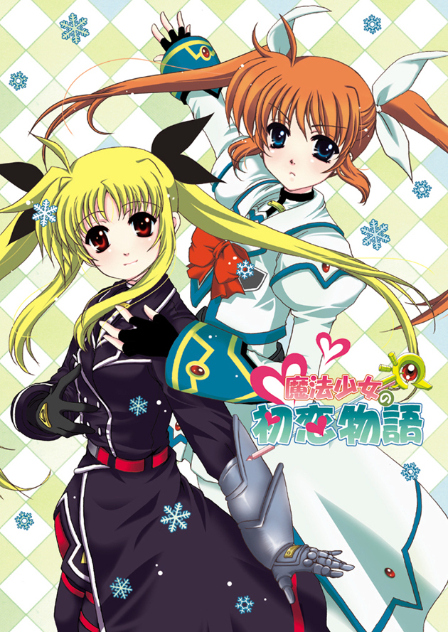fate testarossa, takamachi nanoha, and raising heart (lyrical nanoha and 1 more) drawn by mekimeki