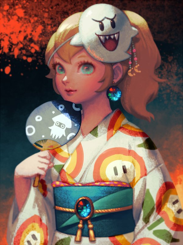princess peach, boo, and blooper (mario and 1 more) drawn by bellhenge