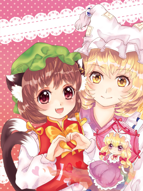 yakumo yukari, yakumo ran, and chen (touhou) drawn by yukirinko