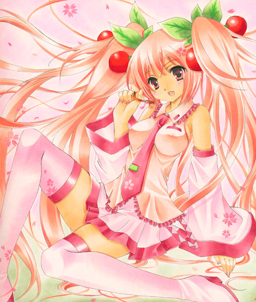 hatsune miku and sakura miku (vocaloid) drawn by chinako