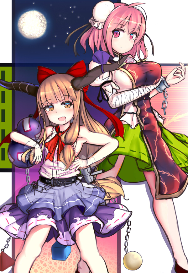 ibuki suika and ibaraki kasen (touhou) drawn by zibun_owl