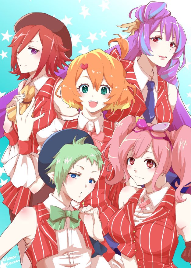 mikumo guynemer, freyja wion, kaname buccaneer, makina nakajima, and reina prowler (macross and 1 more) drawn by komari_wanwan