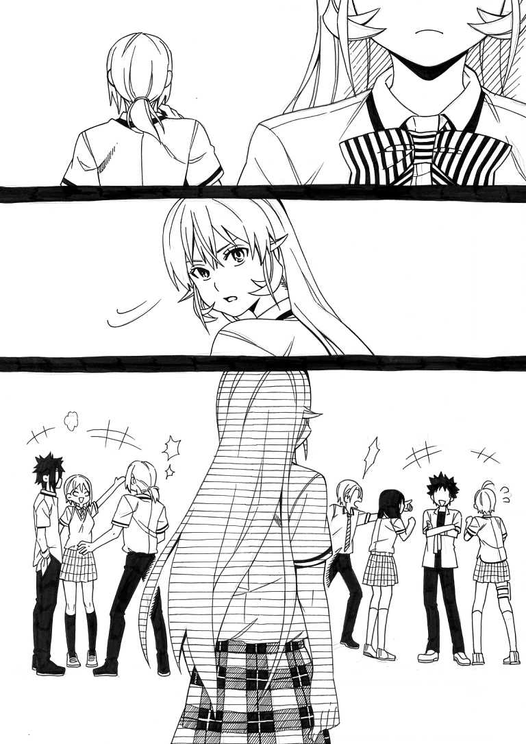 nakiri erina, yukihira souma, nakiri alice, mito ikumi, tadokoro megumi, and 3 more (shokugeki no souma) drawn by sakake_asobi
