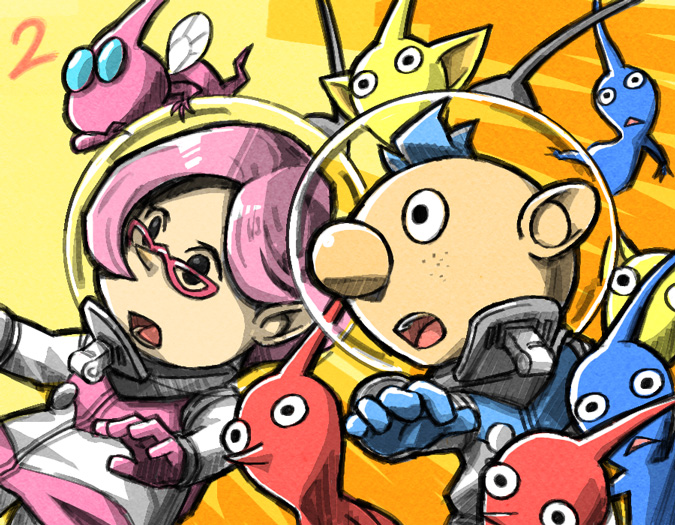 red pikmin, yellow pikmin, blue pikmin, winged pikmin, alph, and 1 more (pikmin and 1 more) drawn by naru_(wish_field)