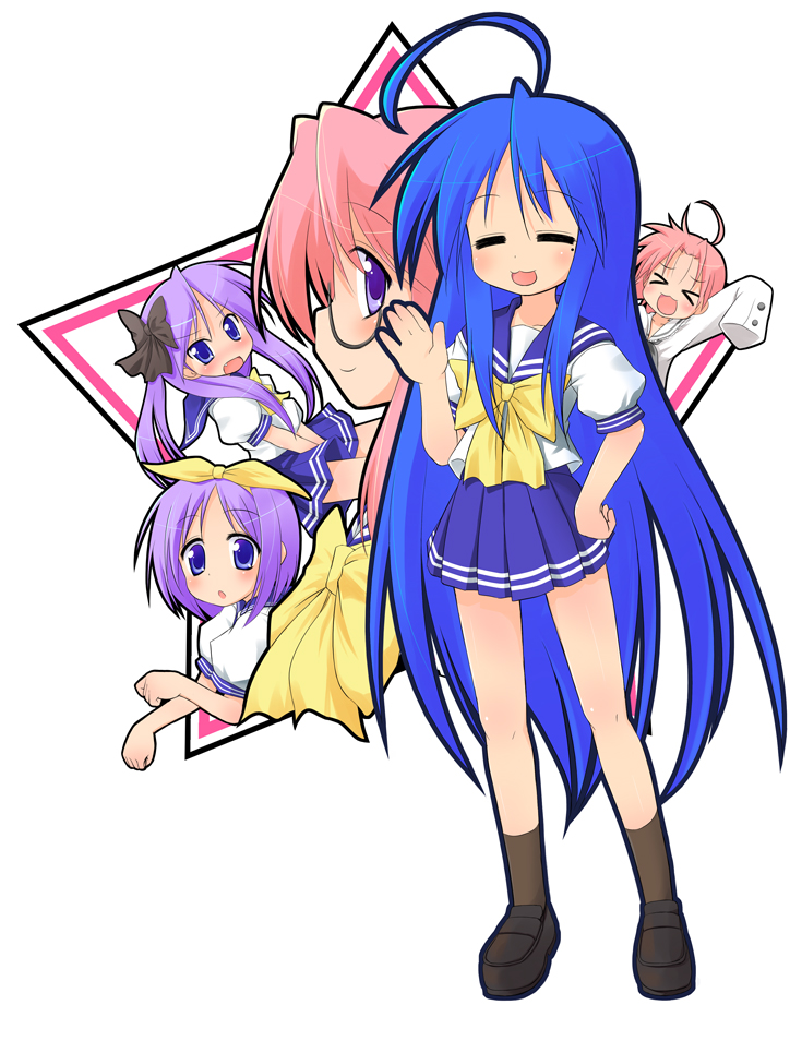 hiiragi kagami, izumi konata, hiiragi tsukasa, takara miyuki, and kogami akira (lucky star) drawn by sw_(taco)